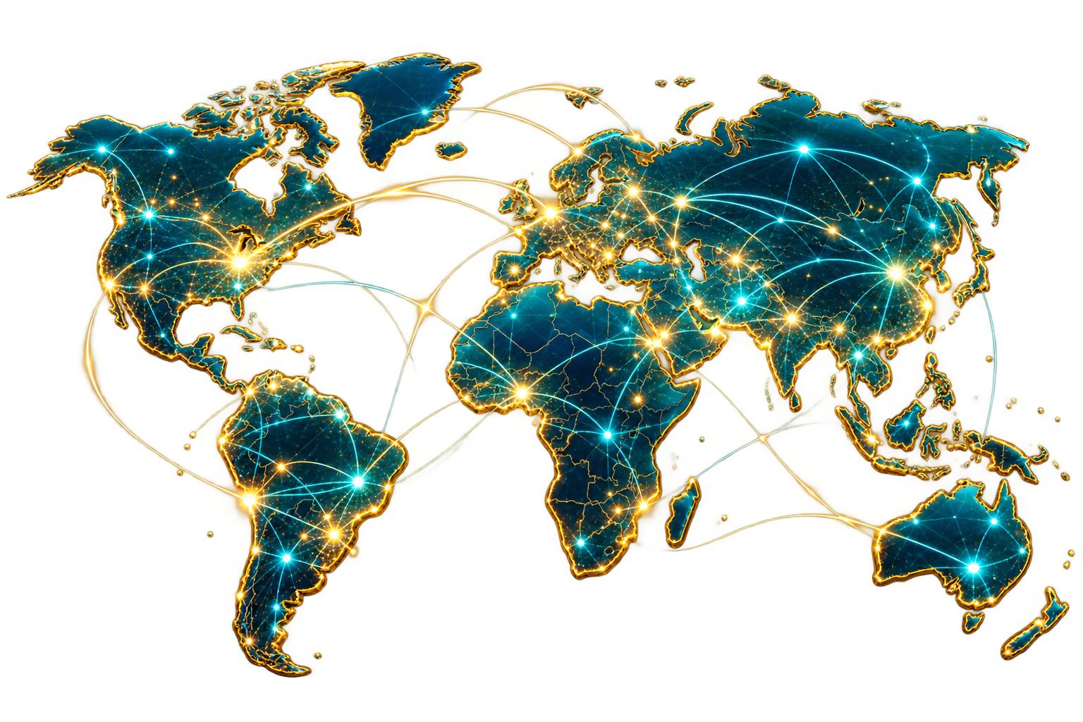 Mapa tecnológico de los continentes conectados globalmente
